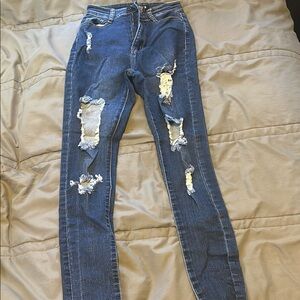 Fashion Nova Blue Skinny Distressed Jeans
